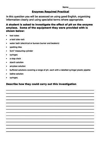 GCSE Biology (Science) Enzyme Required Practical Lesson | Teaching ...