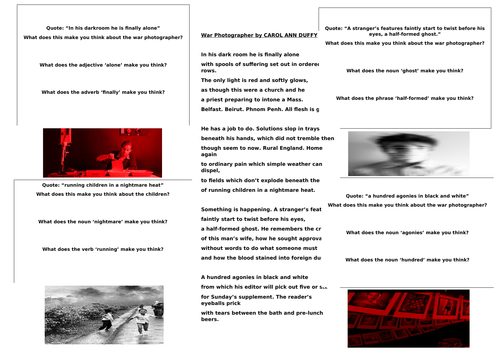 War Photographer by Carol Ann Duffy Power and Conflict - Low Ability ...
