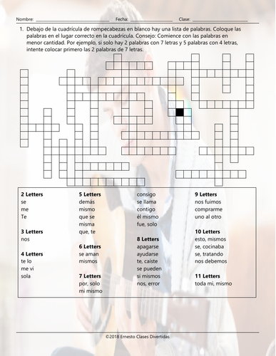 Reflexive and Reciprocal Pronouns Framework Puzzle Spanish Worksheet ...