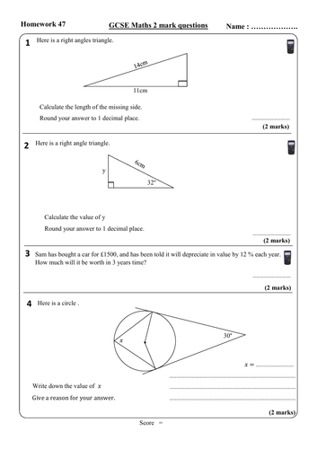 higher gcse maths homework book answers