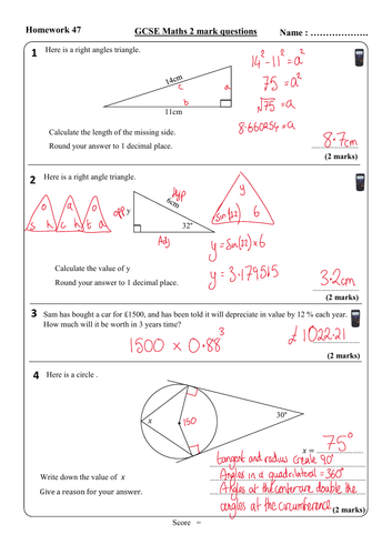 gcse higher maths homework sheets