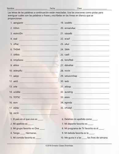 Personal Information Jumbled Words Spanish Worksheet | Teaching Resources