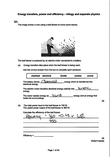 GCSE Physics Revision - Energy transfers and efficiency