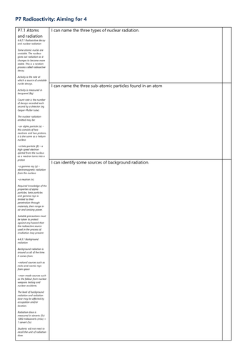 P7 Radioactivity Grade 4 Checklist AQA Physics GCSE