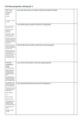 P12 Wave properties Grade 4 Checklist AQA Physics GCSE