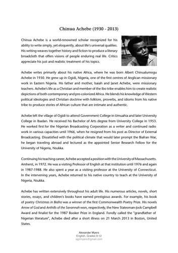 Chinua Achebe - Author Biography ("Things Fall Apart") | Teaching Resources