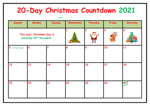 Countdown to Christmas Calendar 2021