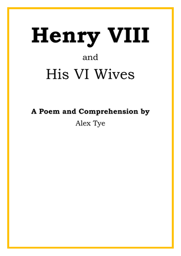 Year 5/6 Henry VIII Poem and Reading Comprehension - Six Wives ...