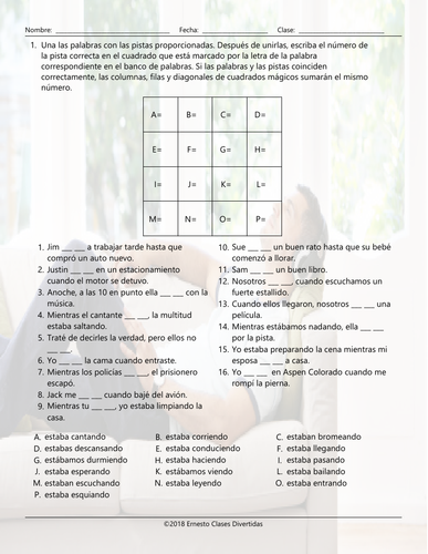 Past Continuous Tense Magic Square Spanish Worksheet | Teaching Resources