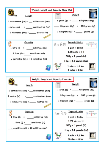 KS3 Key Conversions Mat - Ratio (Metric Units) and Fill in the blanks ...