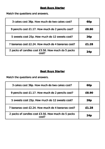 KS3 Worksheet - Money (Best Buys) | Teaching Resources