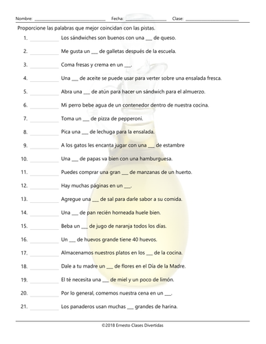 Container Words Matching Spanish Worksheet | Teaching Resources