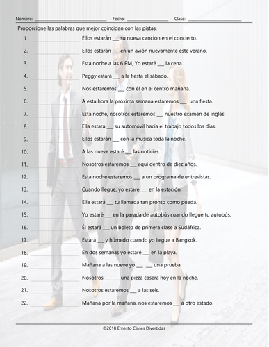 Future Continuous Tense Matching Spanish Worksheet | Teaching Resources