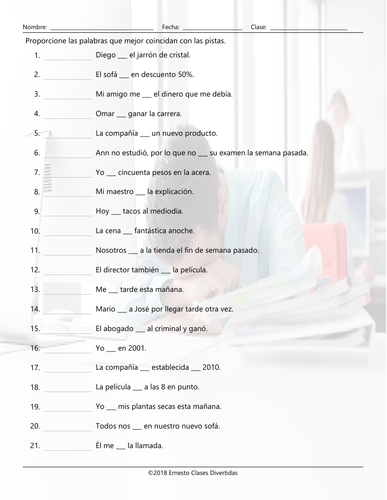 Past Simple Tense with Irregular Verbs Matching Spanish Worksheet ...