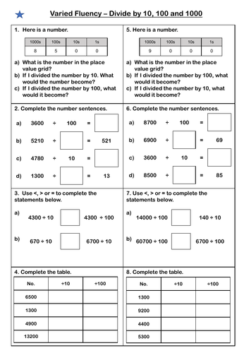 white rose maths year 5 block 4 dividing by 10 100