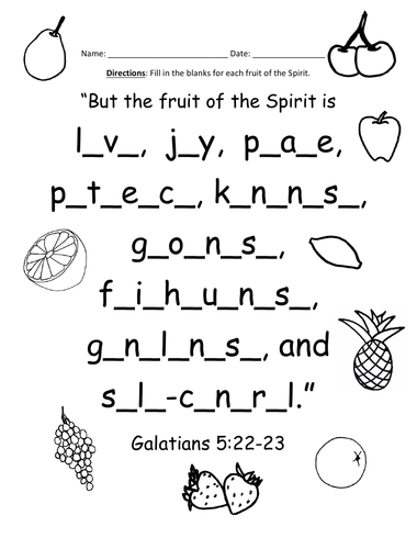 Fruit Of The Spirit Bible Verse Worksheet Fill In The Blanks Teaching Resources