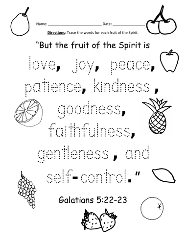 fruit of the spirit bible verse worksheet trace the words teaching resources