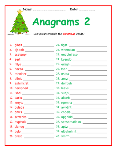 Christmas Anagrams (2 worksheets)