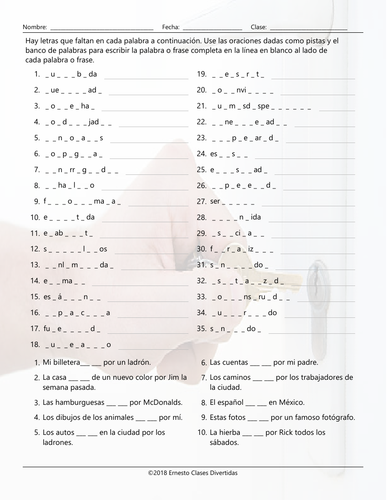 Passive versus Active Voice Missing Letters Spanish Worksheet ...