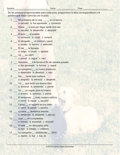 Past Simple Tense with Irregular Verbs Multiple Choice Spanish ...