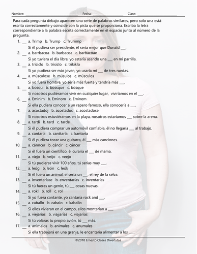 Conditional Sentences Type 2 Spelling Challenge Spanish Worksheet ...
