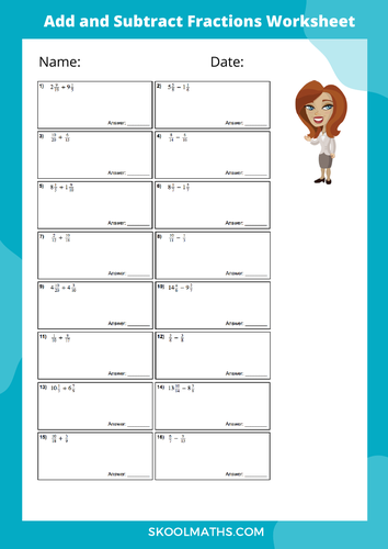 Adding and Subtracting Fractions and Mixed Numbers Year 6 | Teaching ...