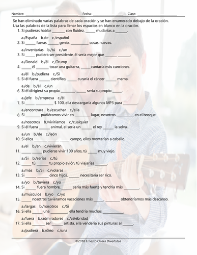 conditional sentences type 2 missing words spanish worksheet teaching