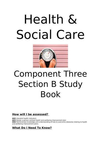 BTEC Tech Award Health & Social Care Level 1/2 Component 3 Section B Homework/ Revision Book