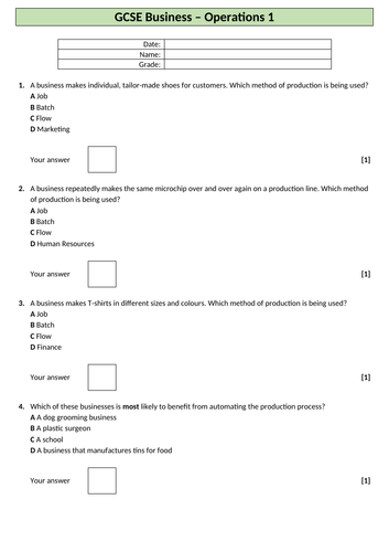 GCSE Business (9-1) OCR - Operations - Assessment & Revision resource ...