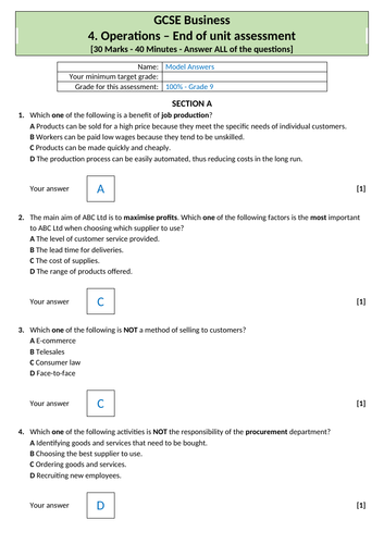 GCSE Business (9-1) OCR - Operations - Assessment & Revision resource ...