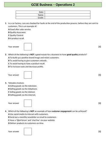 GCSE Business (9-1) OCR - Operations - Assessment & Revision resource ...