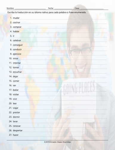 Infinitives Translating Spanish Worksheet | Teaching Resources