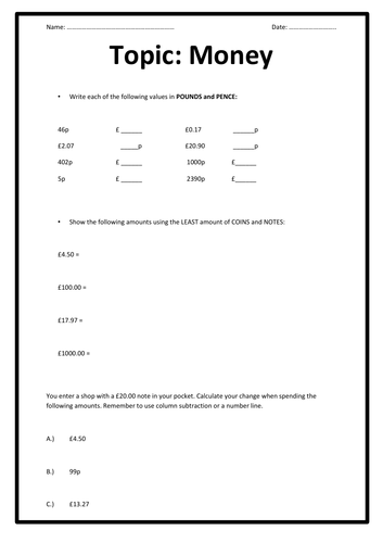 Money - 4 activities (2-page booklet)