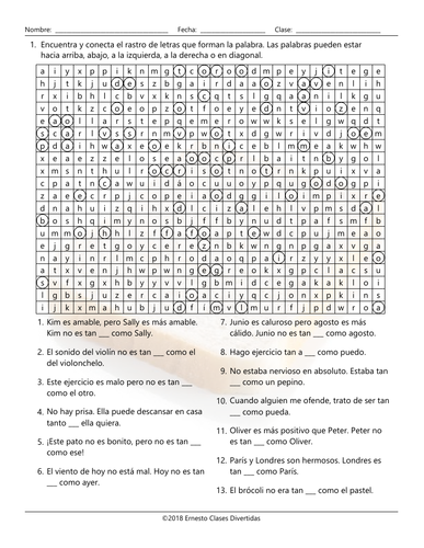 Comparisons with As ...+... As Wacky Trails Spanish Worksheet ...