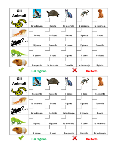 Animali (Animals in Italian) Grid Vocabulary Activity | Teaching Resources