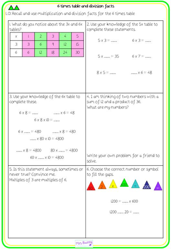 8. Multiplication and Division: 6 times table and division facts ...