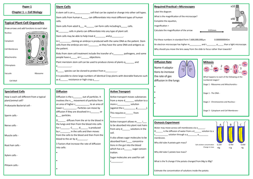 Cell Biology Revision Placemat