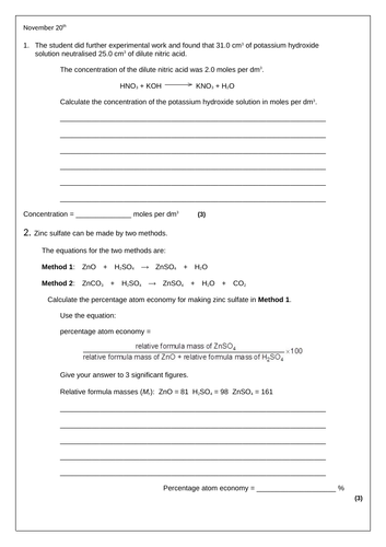 Chemistry paper 1 revision starter exam questions-for 8 lessons ...