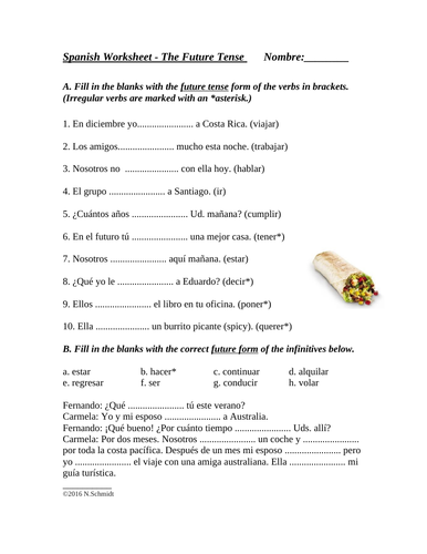 Spanish Future Tense Worksheet - El futuro