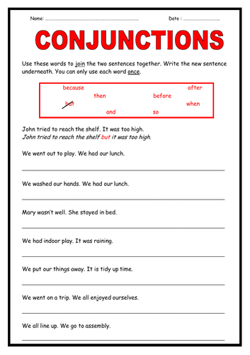 Conjunctions Worksheets