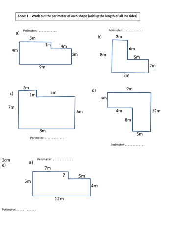 perimeter of rectilinear shapes - Y5 - worksheets and challenges