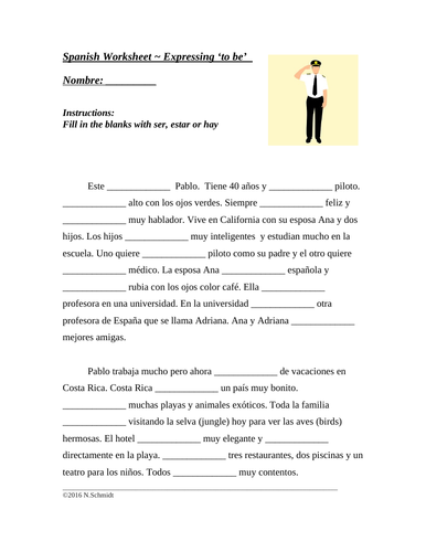 Ser or Estar Spanish Worksheet (Differentiated Cloze Activity)