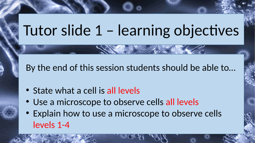 Observing cells AQA Activate 8.2.1 KS3 year 7 ( introduction microscopes) non specialist friendly