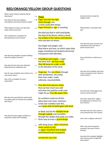 Tissue Lesson with detailed line by line questions and answers.