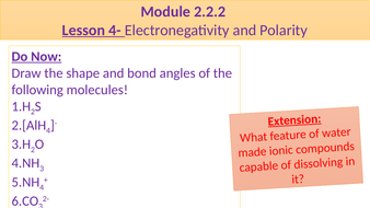 A Level Chemistry OCR A- Module 2.2.2 Lesson 4- Electronegativity and