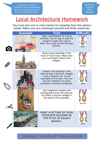 Art & Design Homework Task - Architecture - Drawing, Painting, Collage ...