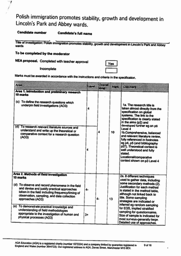 geography nea coursework grade boundaries