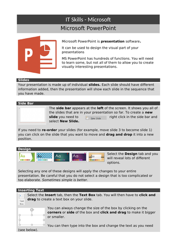 Microsoft PowerPoint 2016 - basic functions handout | Teaching Resources