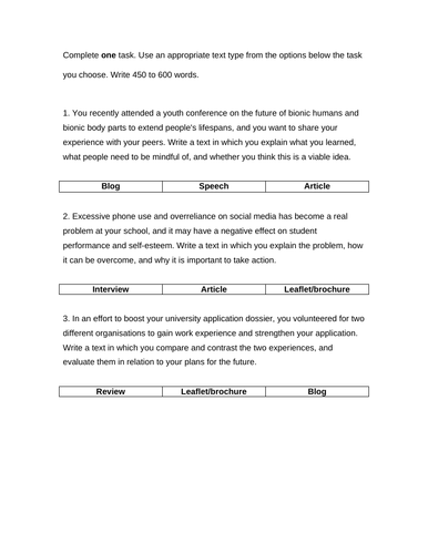 Ib English B Paper 1 Sample Answers