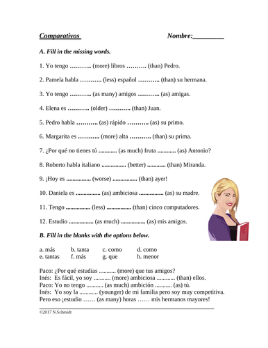 Comparativos - Worksheet on Spanish Comparatives (mejor, peor, tanto ...